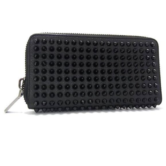 Christian Louboutin Panettone Long Zip Wallet in Black Leather Spike Studded - Picture 1 of 4